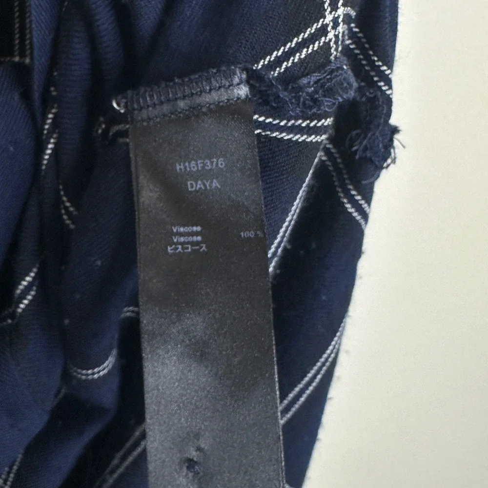 Anne Fontaine Button Down Shirt Daya Navy Blue Windowpane Plaid Viscose 42 US 10